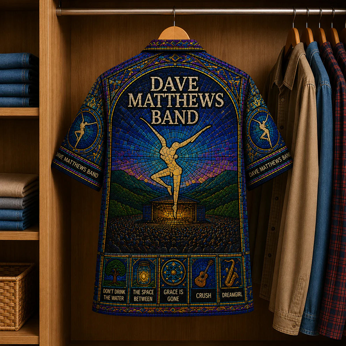 Dave Matthew Hawaiian Shirt, Crash Jam Rock Button Up, Live Concert Music Fan Gift