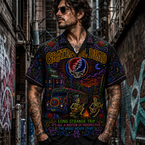 Grateful Dead Neon Light Hawaiian Shirt, Retro Concert Artwork Button Up, Rock Music Collector Gift