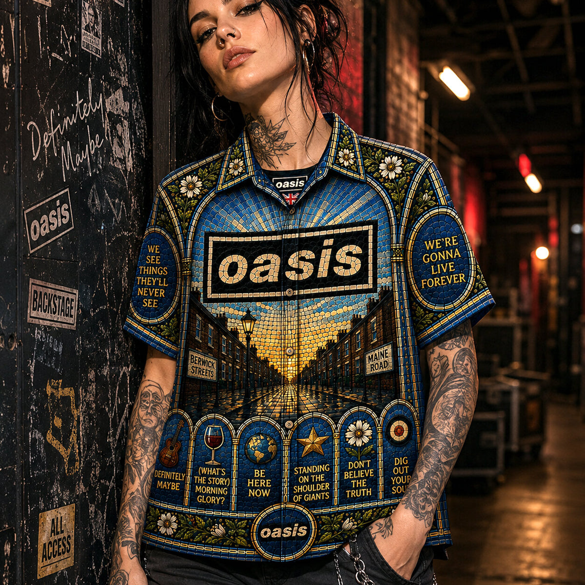 Oasis Hawaiian Shirt, Definitely Maybe Britpop Button Up, Wonderwall Music Fan Gift