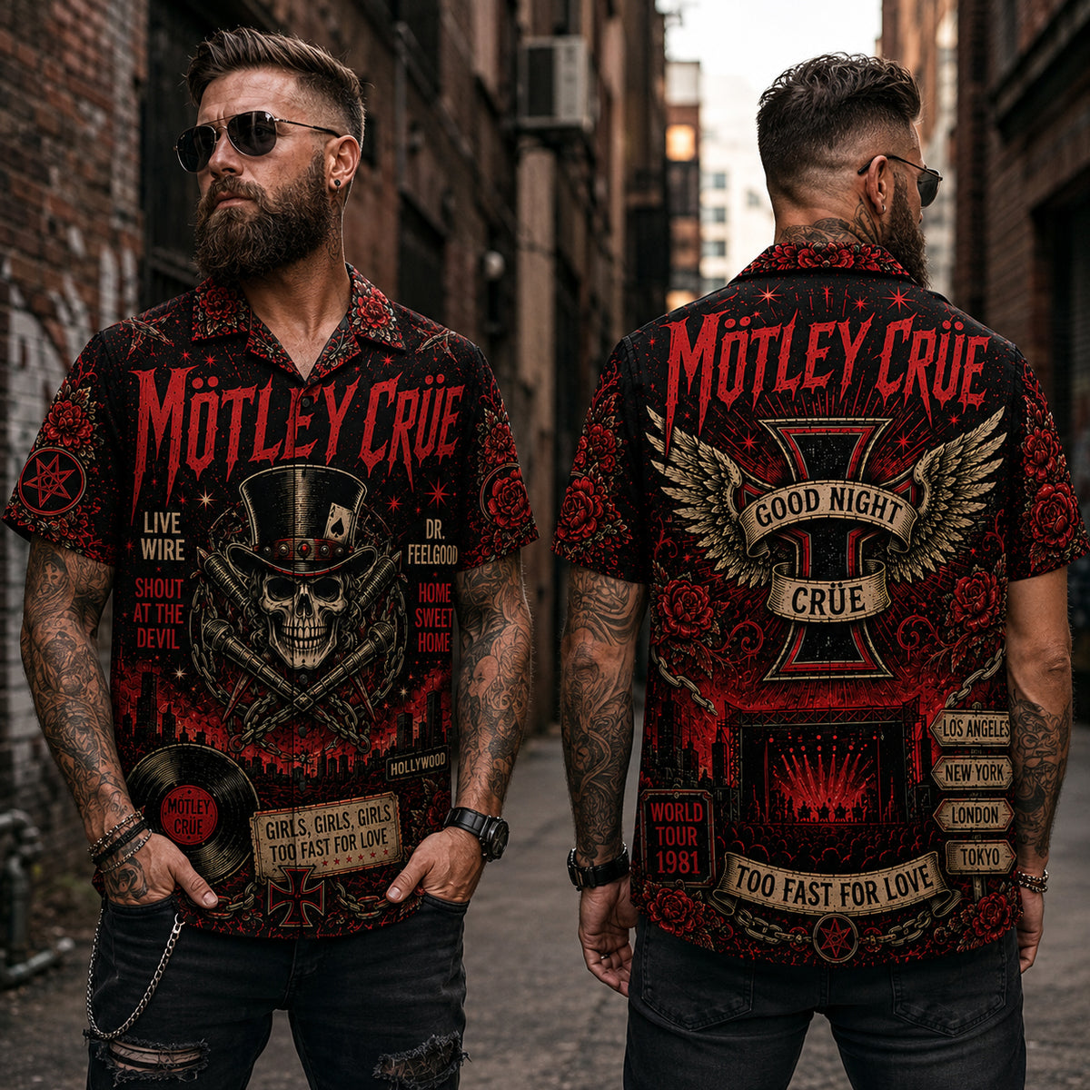 Mo¨tley Cru¨e Too Fast for Love Hawaiian Shirt, Too Fast for Love Glam Button Up, Kickstart My Heart Fan Gift