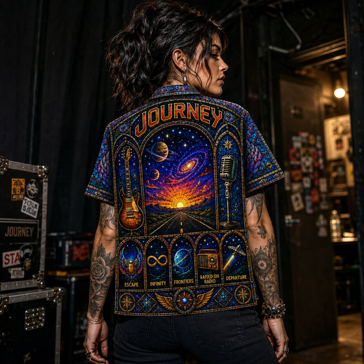 Journey Stained Glass Hawaiian Shirt, Dont Stop Believin Rock Button Up, Escape Era Music Fan Gift