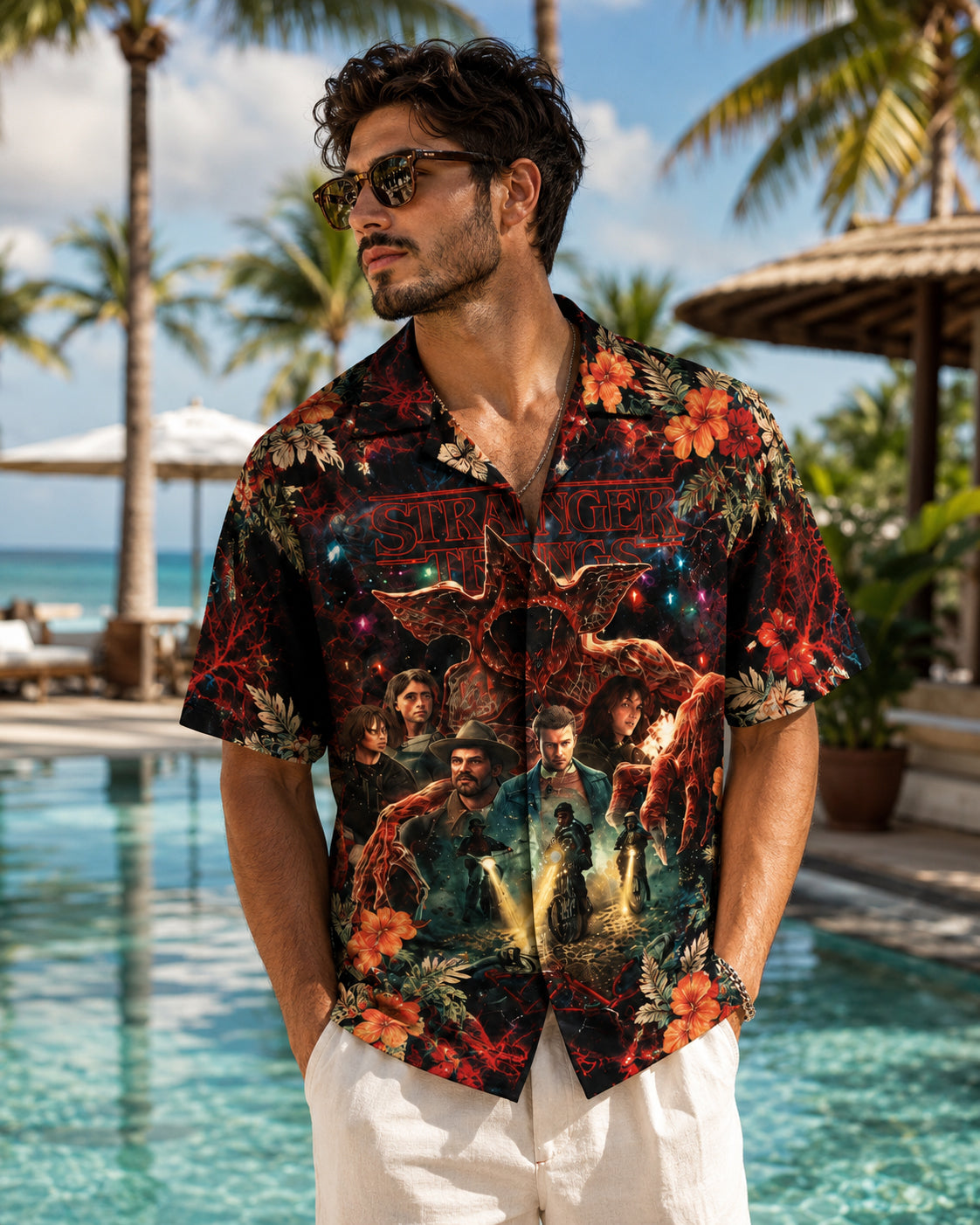 Stranger Things Hawaiian Shirt, Upside Down Retro Button Up, Hawkins Sci Fi Fan Gift
