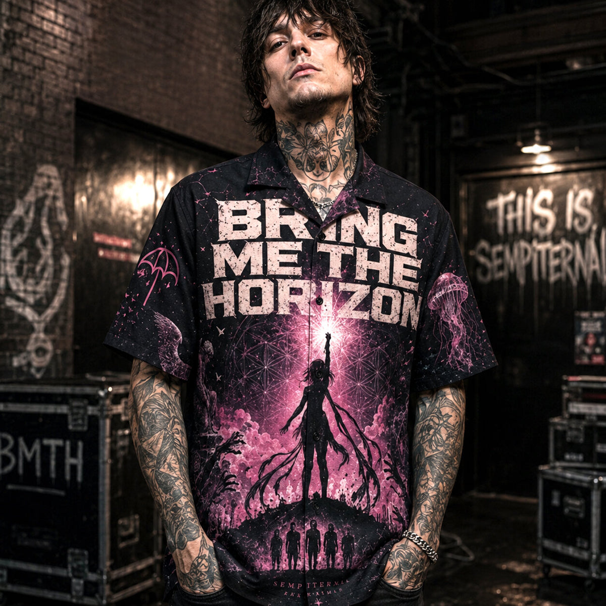 Bring Me The Horizon Hawaiian Shirt, Sempiternal Metalcore Button Up, Modern Rock Music Fan Gift