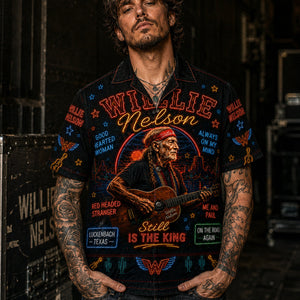 Willie Nelson Hawaiian Shirt, On the Road Again Button Up, Outlaw Country Music Fan Gift