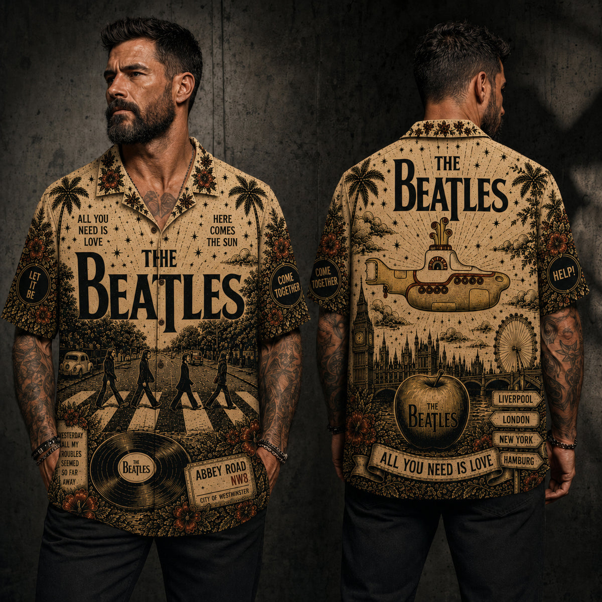 The Beatles Abbey Road Hawaiian Shirt, Abbey Road British Rock Button Up, Sgt Pepper Music Fan Gift