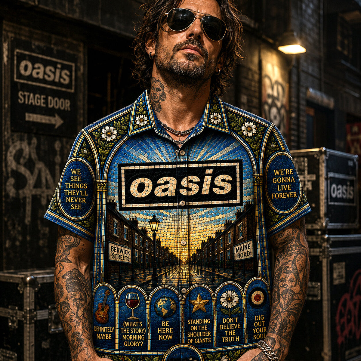 Oasis Hawaiian Shirt, Definitely Maybe Britpop Button Up, Wonderwall Music Fan Gift
