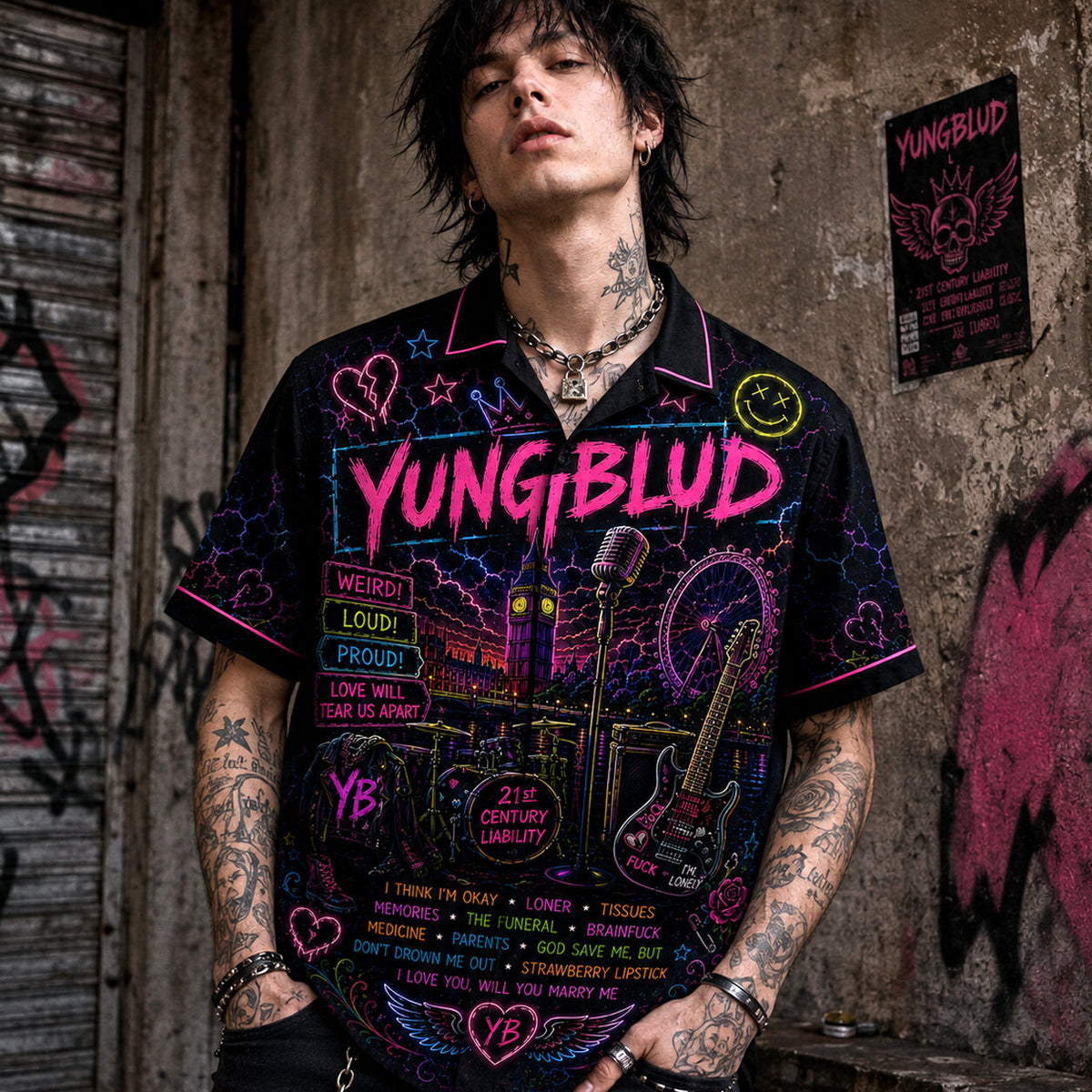 Yungblud Hawaiian Shirt, Alternative Punk Pop Button Up, Modern Rock Music Fan Gift