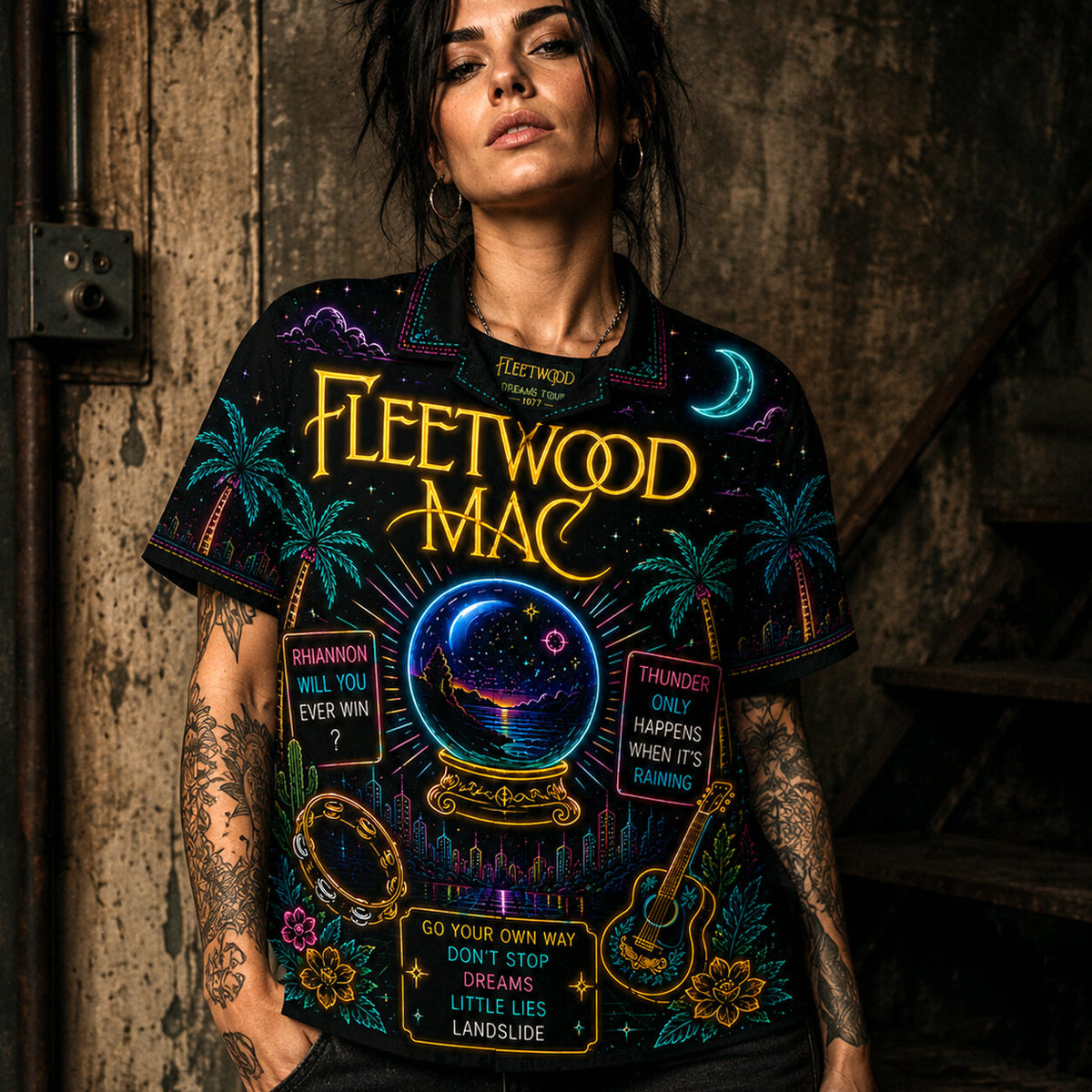 Fleetwood Mac Neon Hawaiian Shirt, Rumours Soft Rock Button Up, Dreams Classic Music Fan Gift