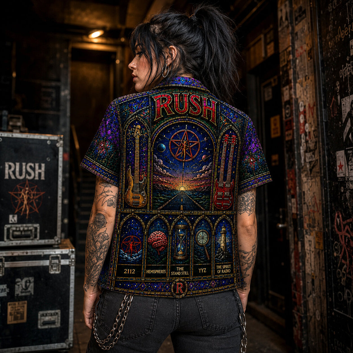 Rush Stained Glass Hawaiian Shirt, Classic Album Style Button Up, Vintage Music Fan Gift