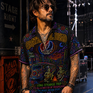 Grateful Dead Neon Light Hawaiian Shirt, Retro Concert Artwork Button Up, Rock Music Collector Gift