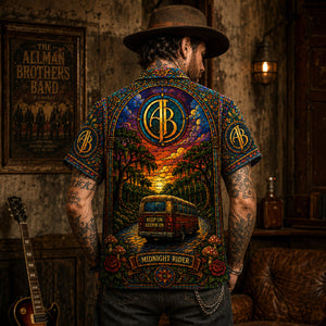 The Allman Brothers Band Sunset Stained Glass Hawaiian Shirt, Ramblin Man Southern Rock Button Up, Fillmore Jam Fan Gift