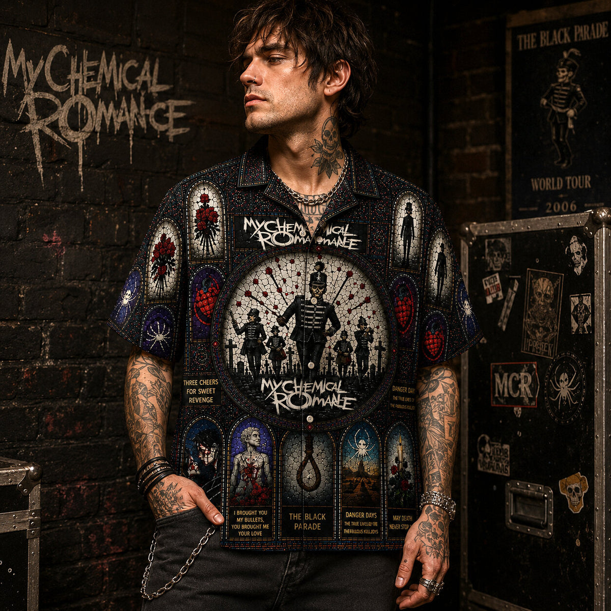 My Chemical Romance Hawaiian Shirt, Black Parade Emo Rock Button Up, Three Cheers Music Fan Gift
