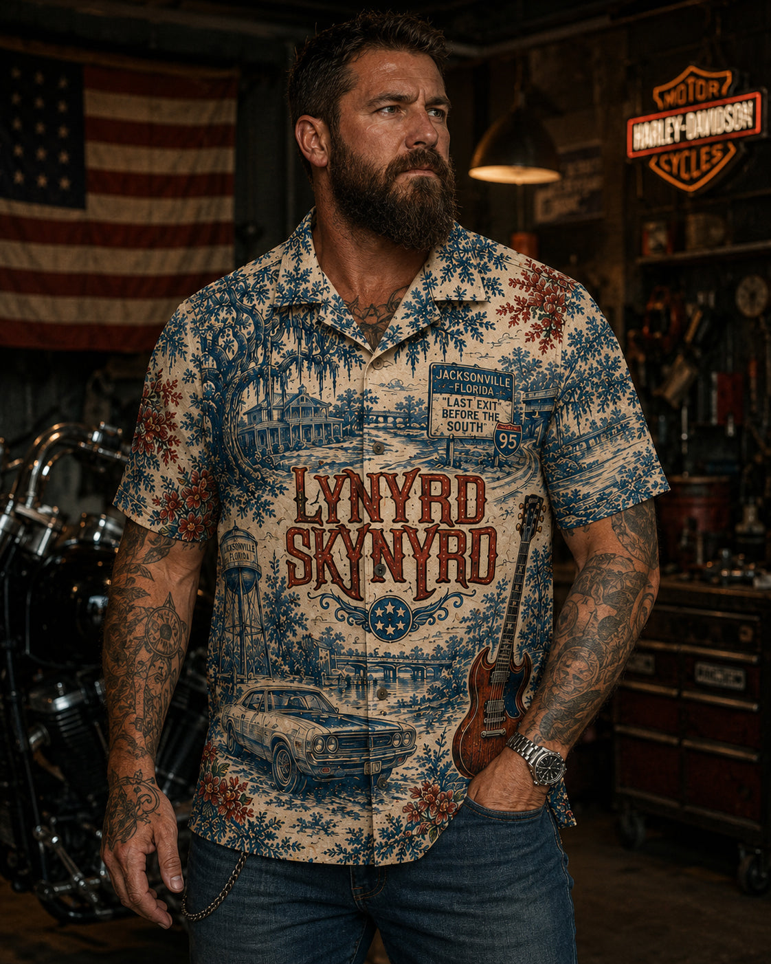 Lynyrd Skynyrd Luxury Hawaiian Shirt, Free Bird Southern Rock Button Up, Sweet Home Alabama Fan Gift