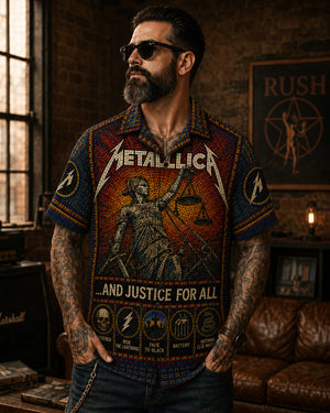 Metallica Stained Glass Hawaiian Shirt, Stage Ready Rock Button Up, Festival Music Collector Gift