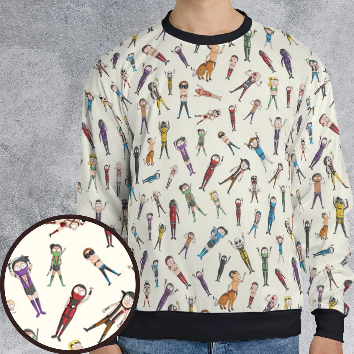 Morty Kombat Morty and Mortal Kombat Mashup All-over Print Sweatshirt