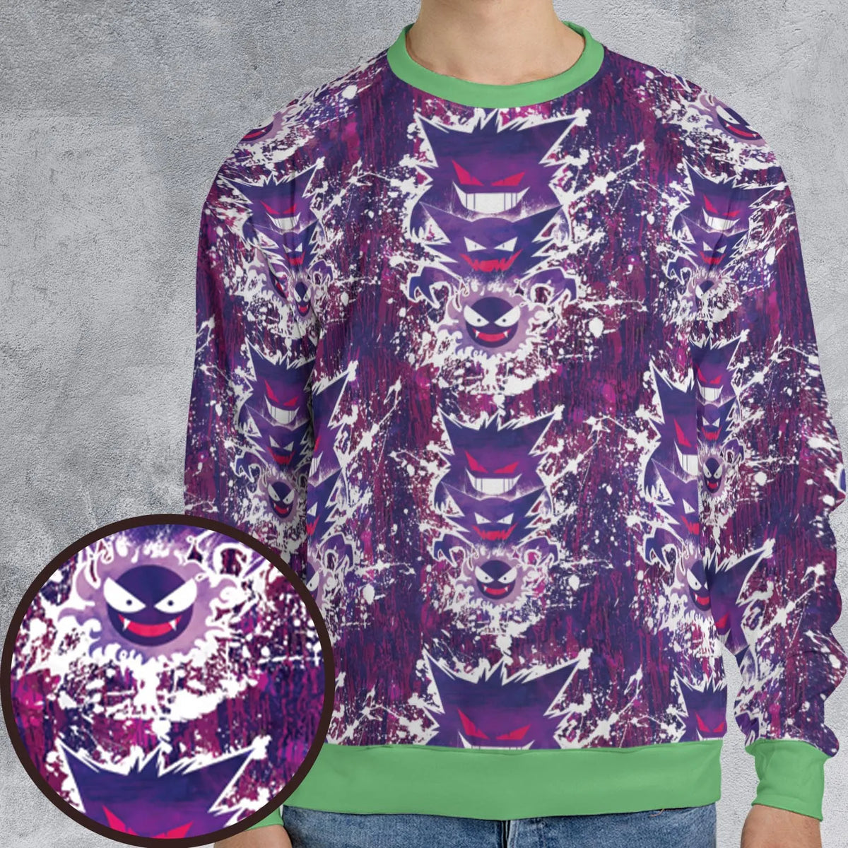 Ghostly Evolution Ghastly Haunter Gengar Pokemon Hawaiian All-over Print Sweatshirt