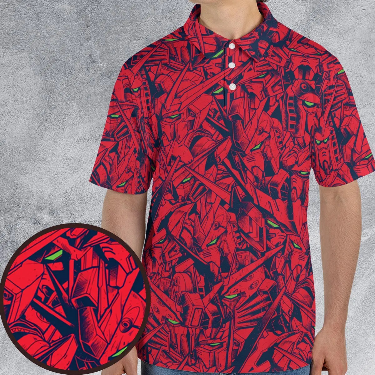 Gundam Camo Magenta Gundam AOP Men/Women Polo Shirt