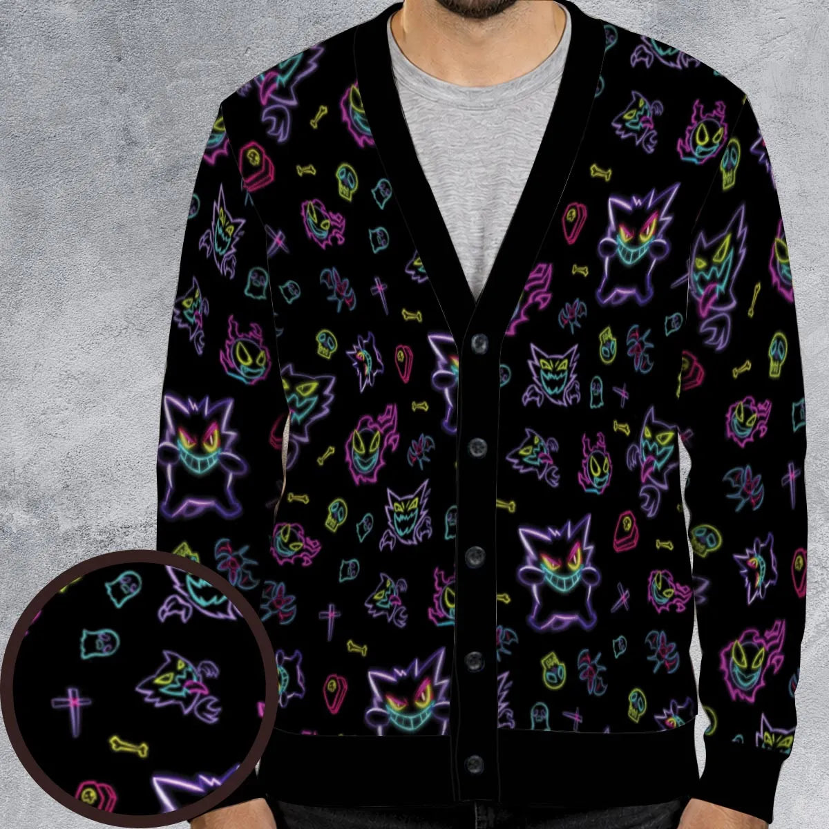 Neon Gastly Haunter Gengar Pokemon Cardigan