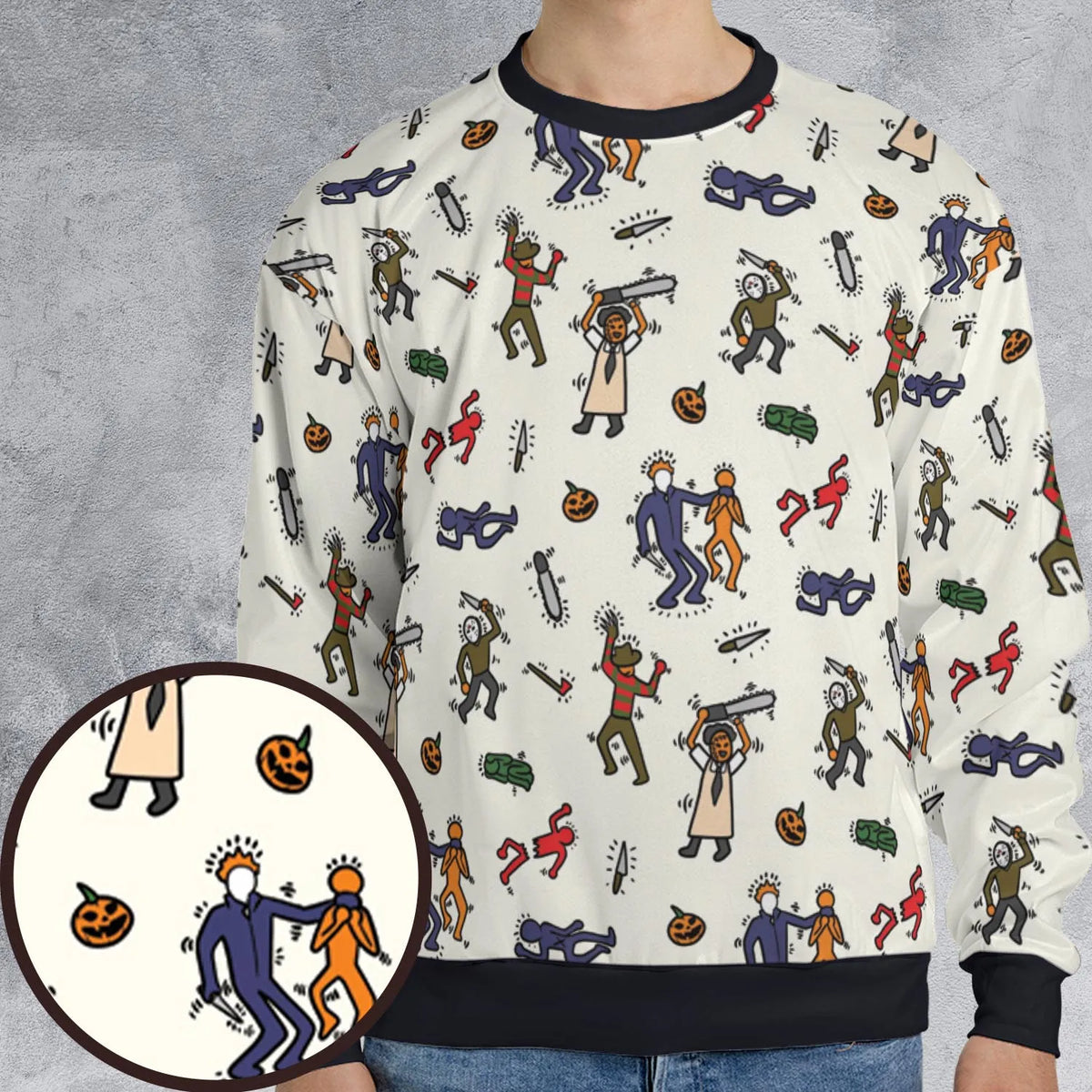 Horror Movie Pop Characters Pattern All-over Print Sweatshirt