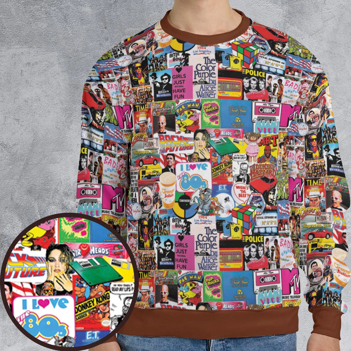 I heart 80s Collage Mr. T Back To the Future Pac-man All-over Print Sweatshirt