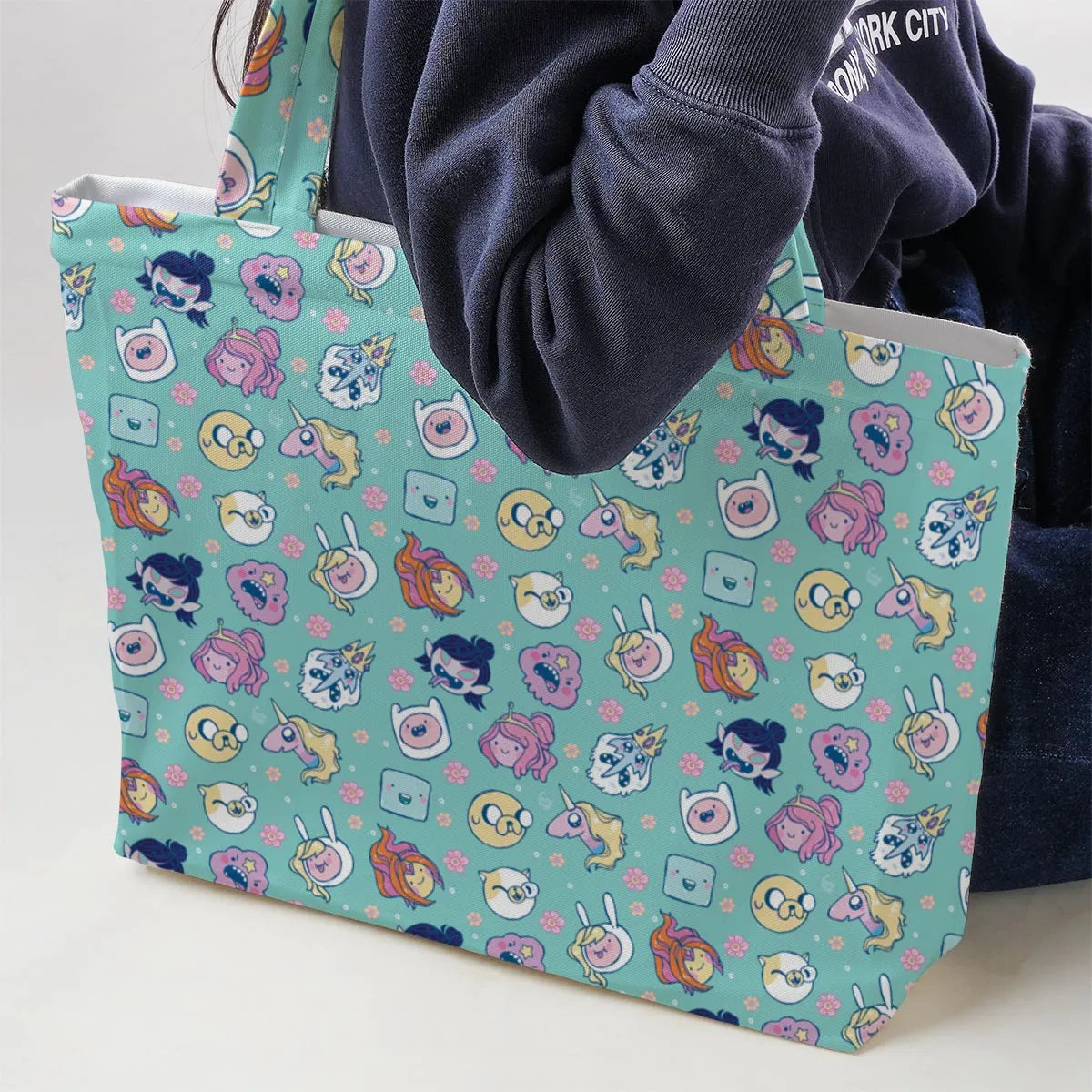 Adventure Time Floral Pattern Large Tote Bag