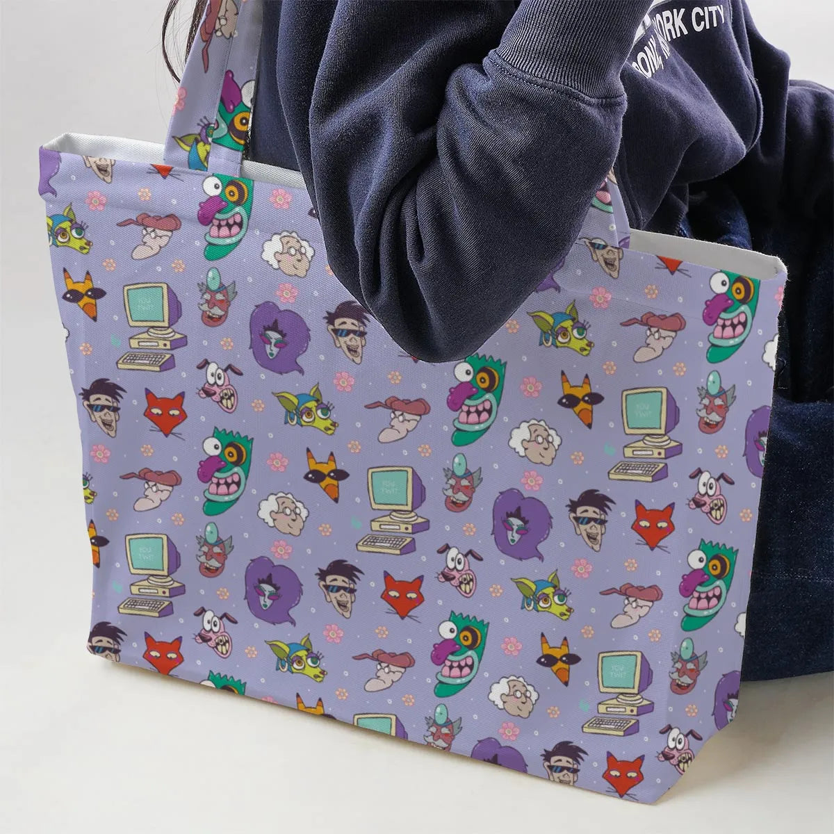 Courage the Cowardly Dog Characters Pattern Large Tote Bag