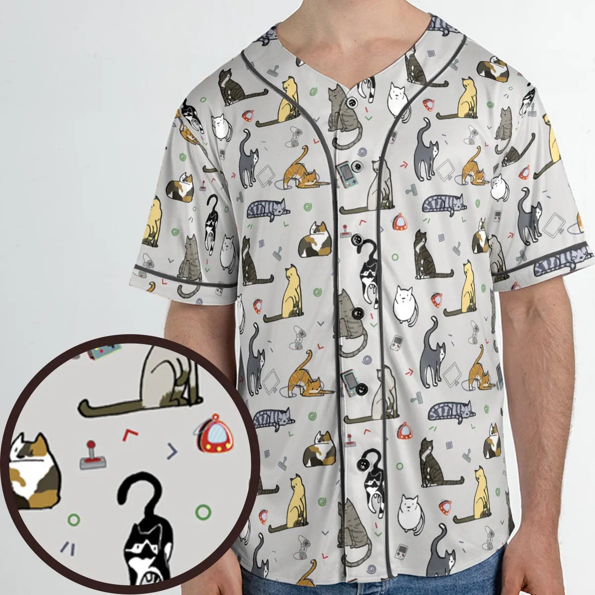 Cat the Gamer Pattern Unisex Baseball Jersey