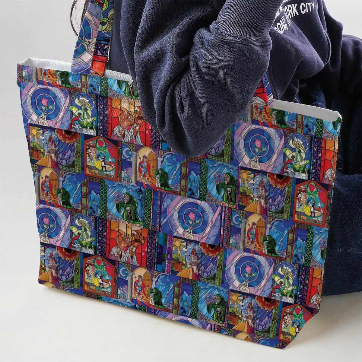 Beauty And The Beast Story Windows Large Tote Bag