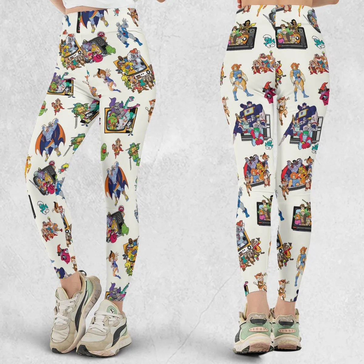 80s Famous Cartoon Characters Pattern Legging
