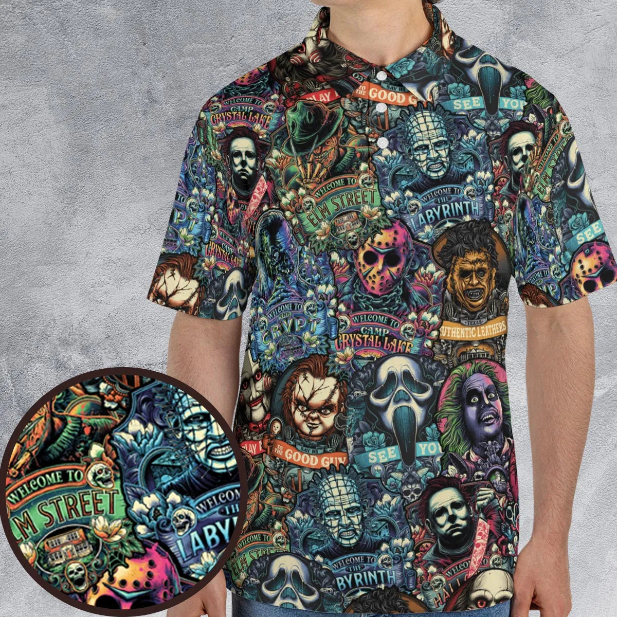 Horror Movie Characters Pattern AOP Men/Women Polo Shirt