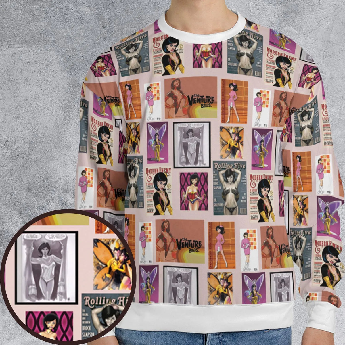 Dr. Mrs. The Monarch The Venture Bros. Magazine Poses All-over Print Sweatshirt