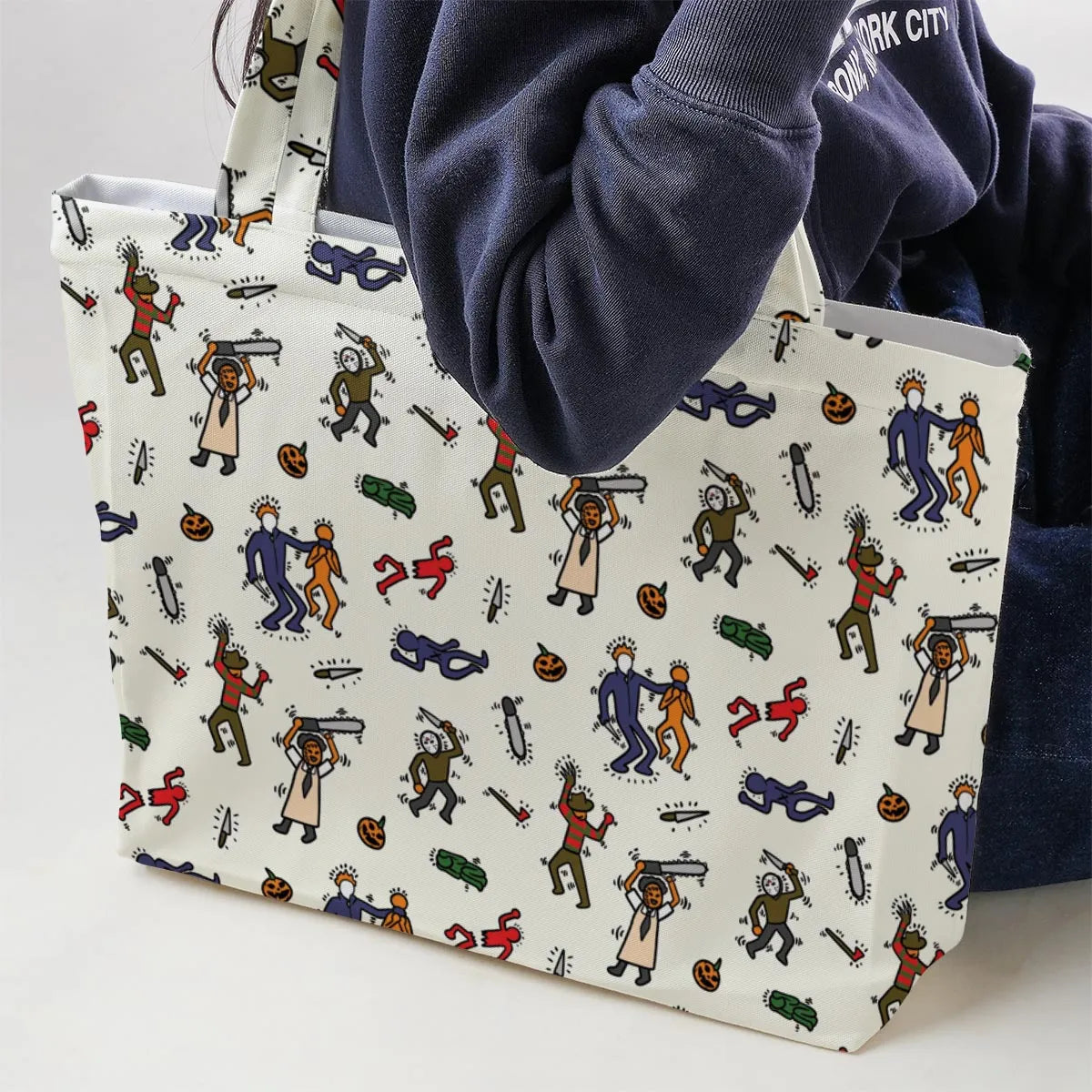 Horror Movie Pop Characters Pattern Large Tote Bag
