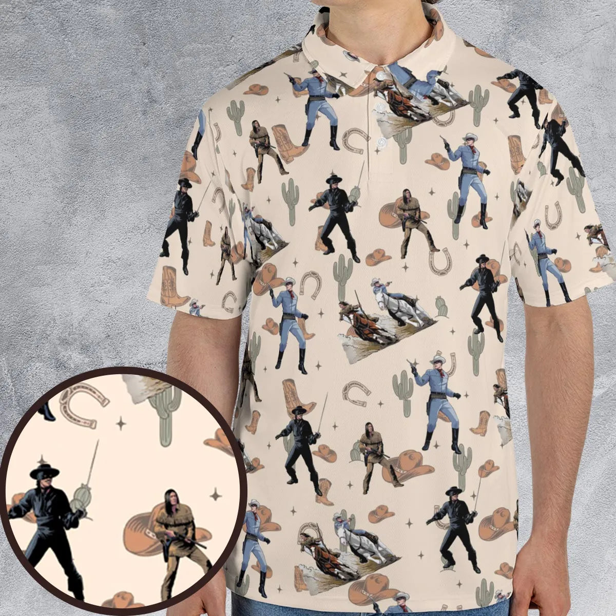 Old Western The Lone Ranger Zorro Tarzan AOP Men/Women Polo Shirt