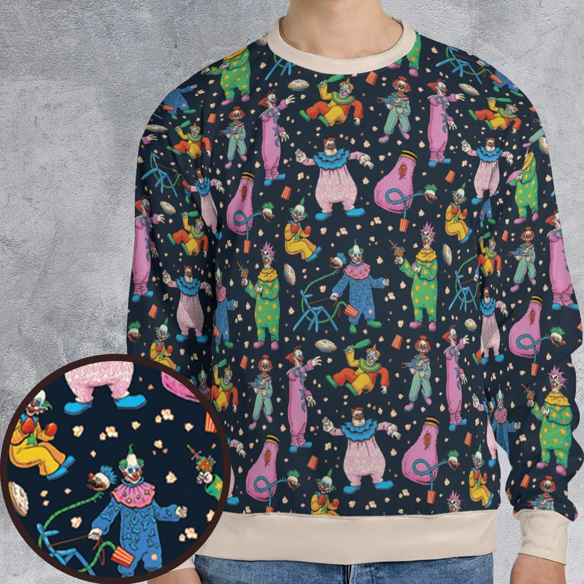 Clowns Popcorn Killer Klowns from Outer Space Pattern All-over Print Sweatshirt