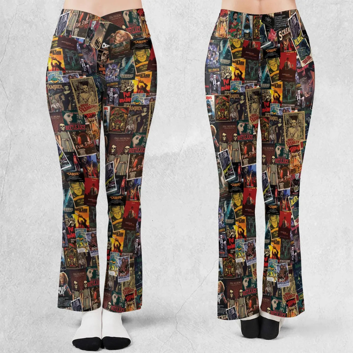 Vintage Horror Pattern Flare Leggings