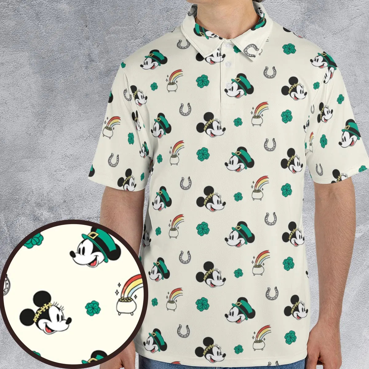 Mickey and Minnie St. Patrick's Day Pattern AOP Men/Women Polo Shirt