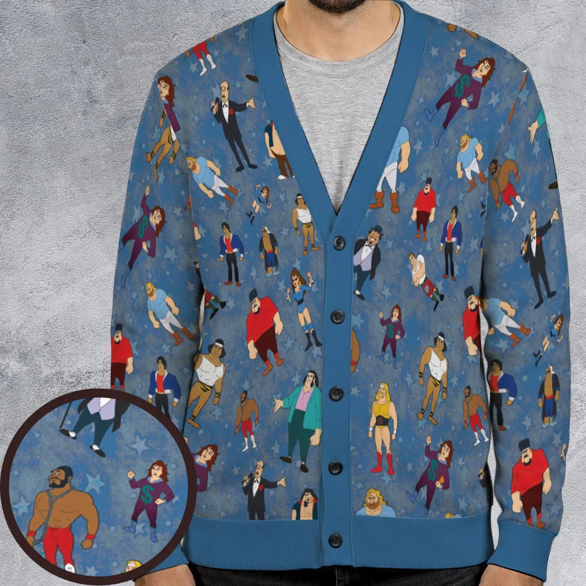 80s Hulk Rock 'n' Wrestling Characters Cardigan