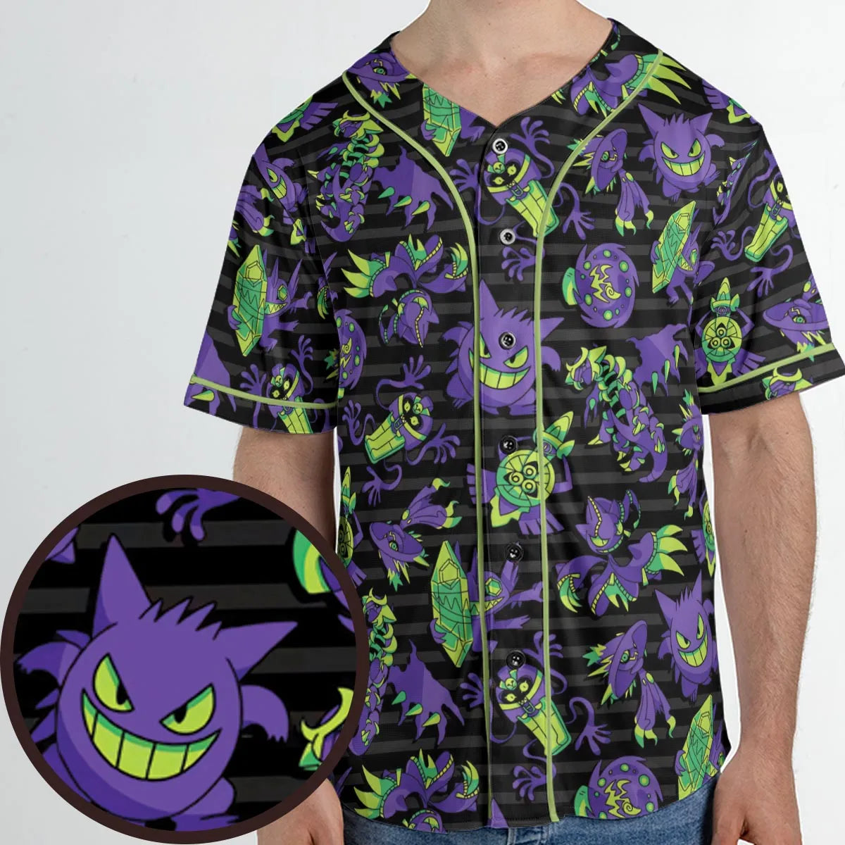 Ghost Type Pokemon Pattern Unisex Baseball Jersey
