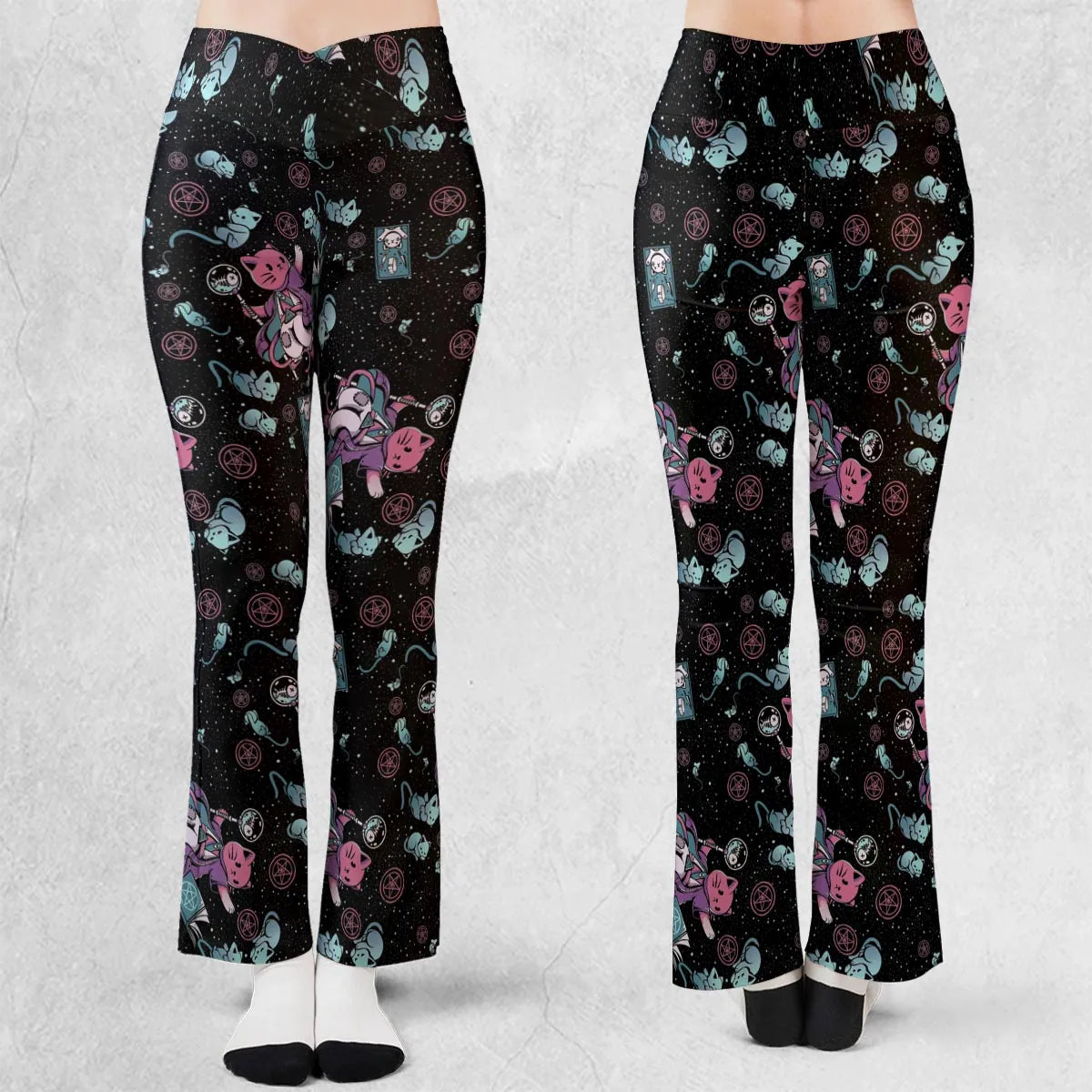 Necromancer Cat Pattern Flare Leggings