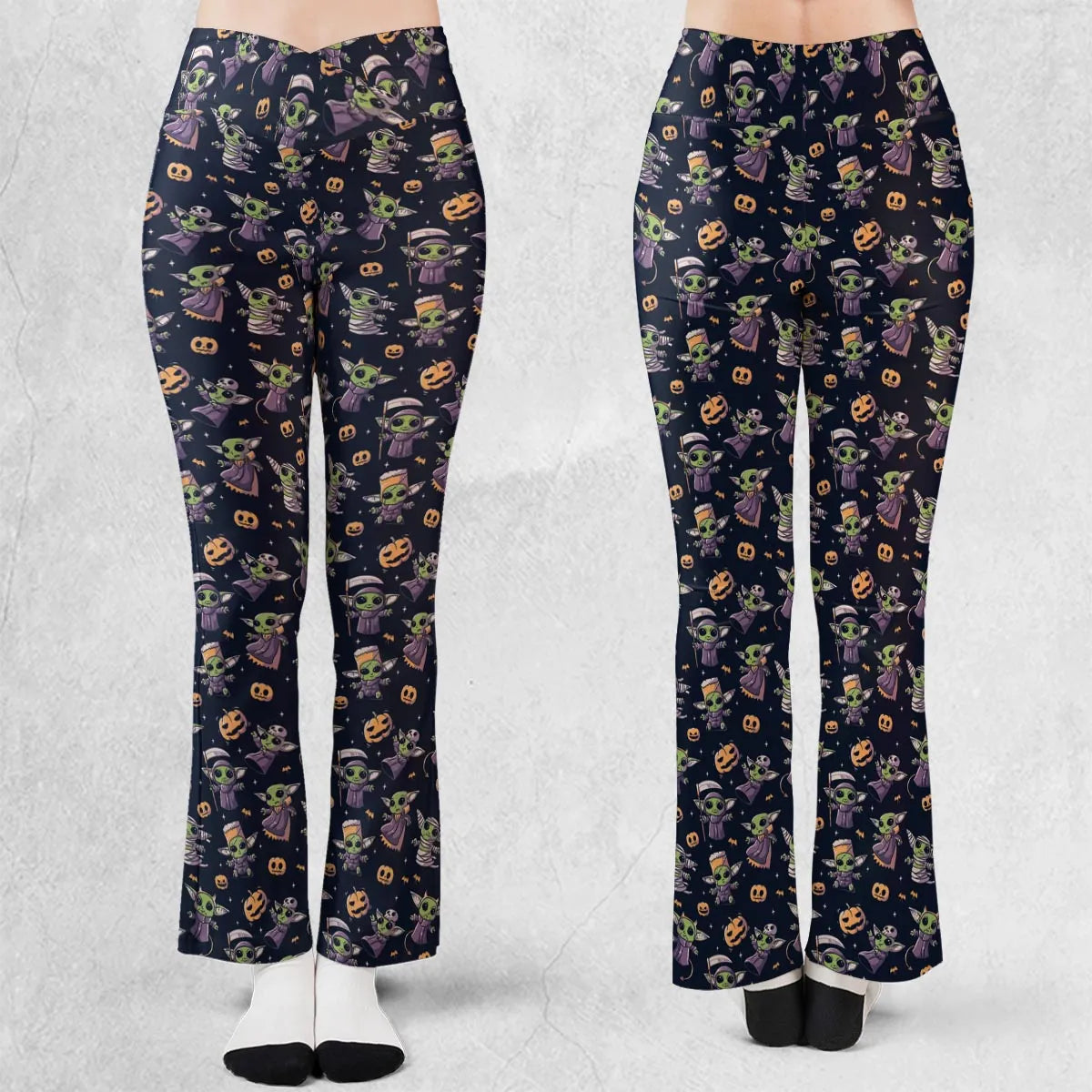Cute Baby Yoda Halloween Pattern Flare Leggings