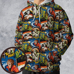 The Horror The Fright Dracula Frankenstein The Wolfman Monster Universal Pattern All-over Print Hoodie