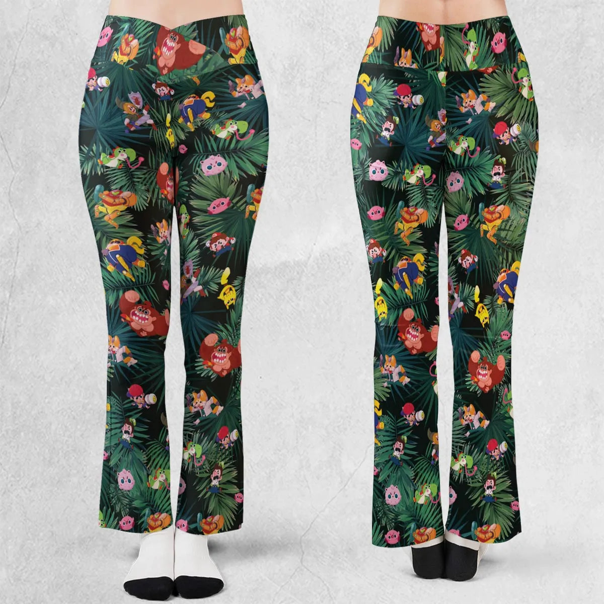 Video Game Characters Pattern Flare Leggings