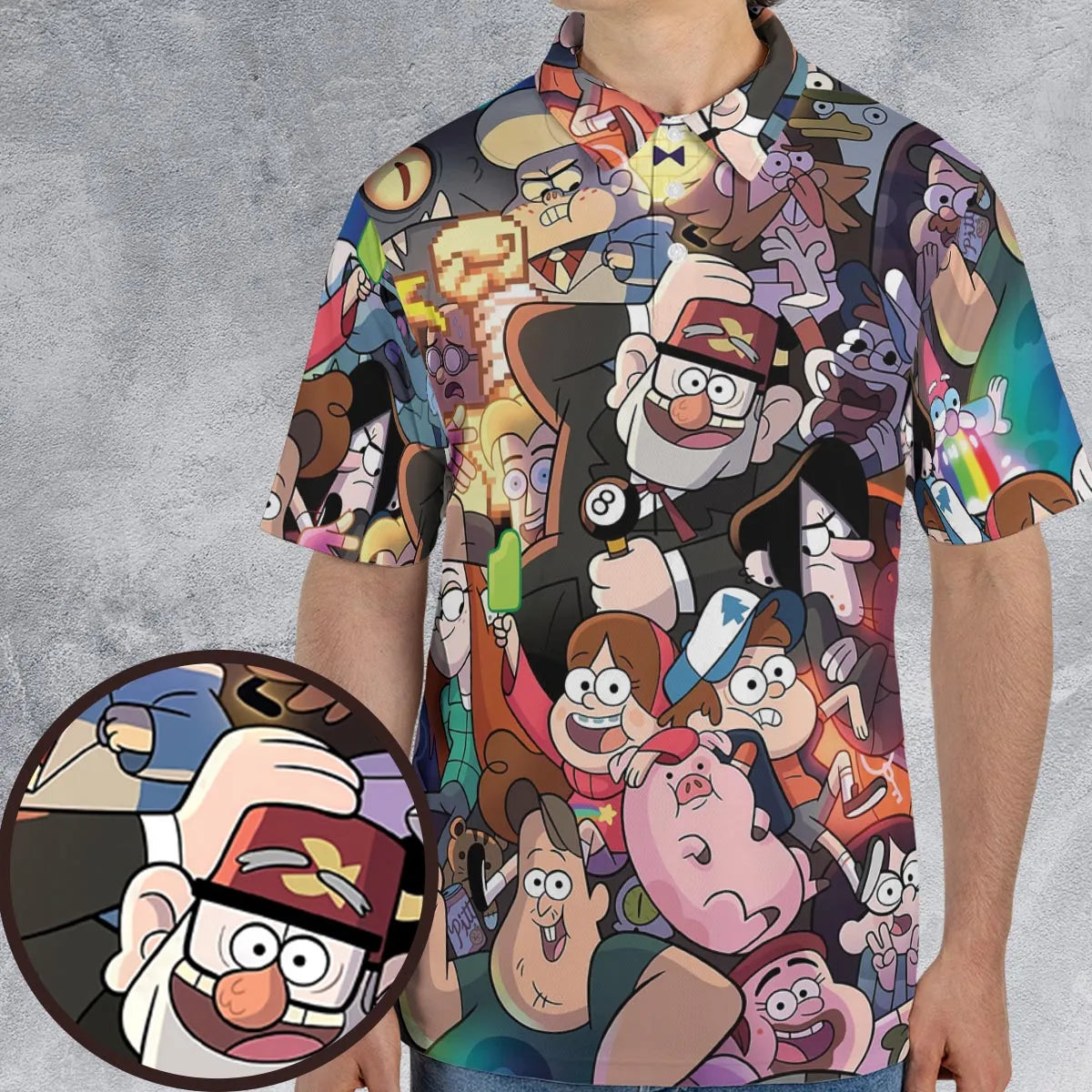 Gravity Falls Characters Pattern AOP Men/Women Polo Shirt