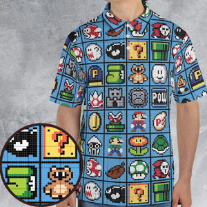 Mario Pixel Super Mario Pattern AOP Men/Women Polo Shirt