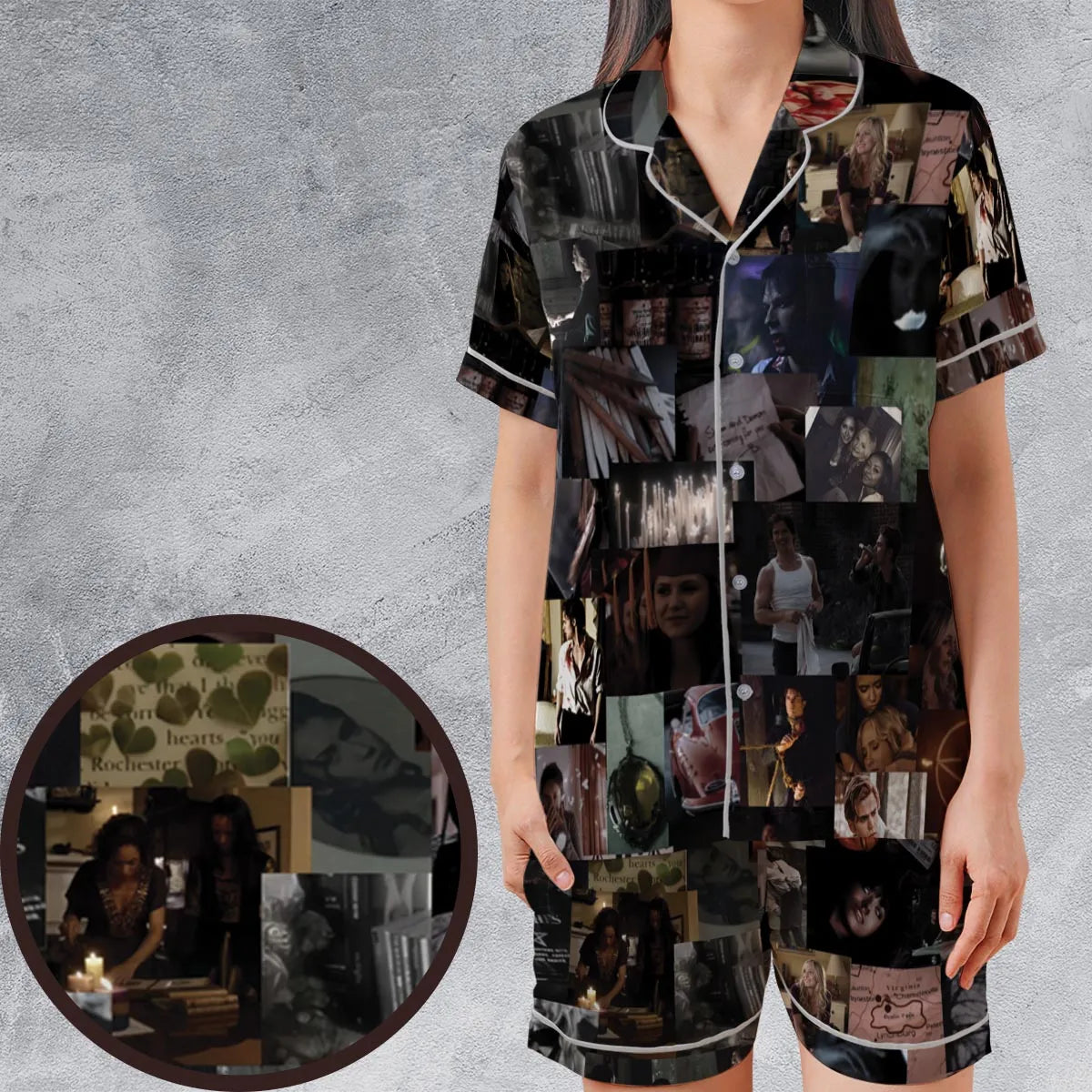 Memorable Vampire Moments The Vampire Diary Satin Short-Sleeve Pajamas Set