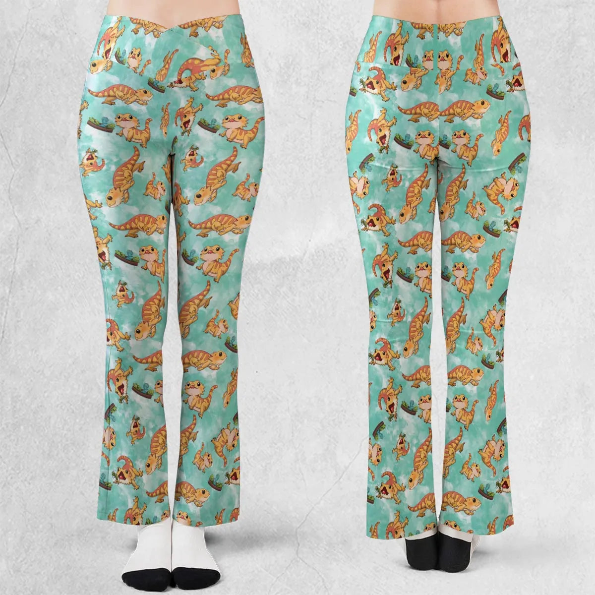 Bearded Dragon Pattern Flare Leggings