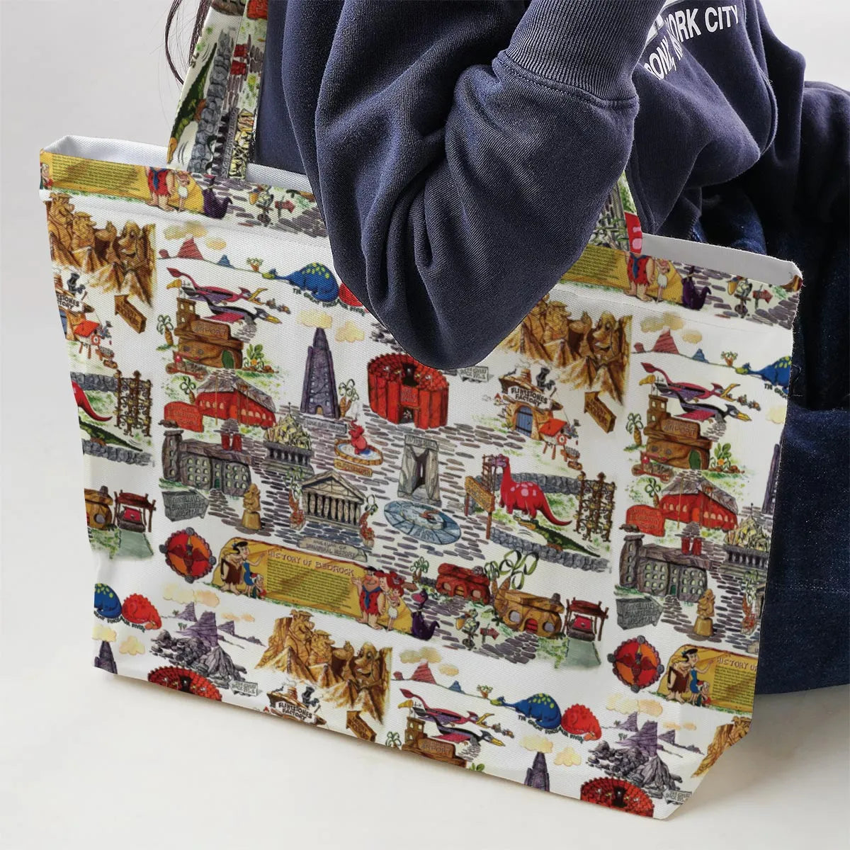 History Of Bedrock Flintstones Large Tote Bag