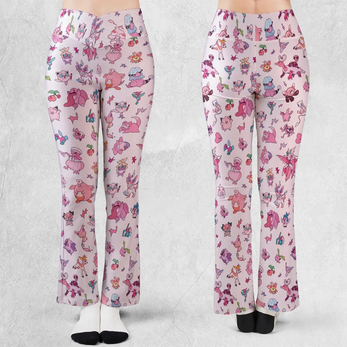 Team Pink Pokemon Pattern Flare Leggings