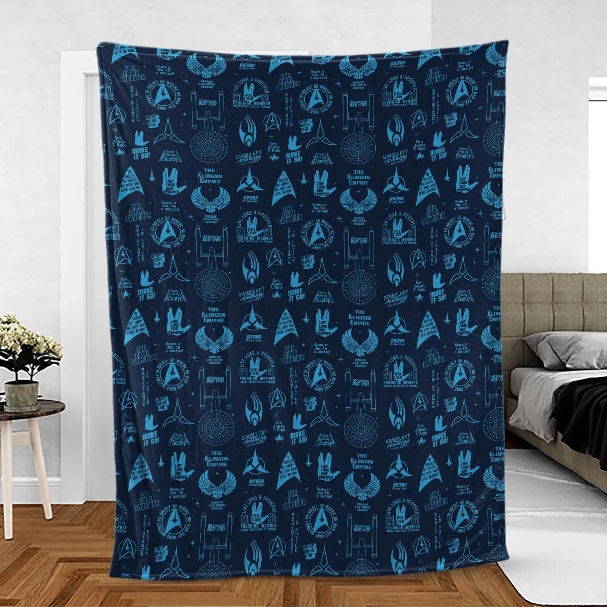 Trekkie Star Trek Pattern Fleece Blanket