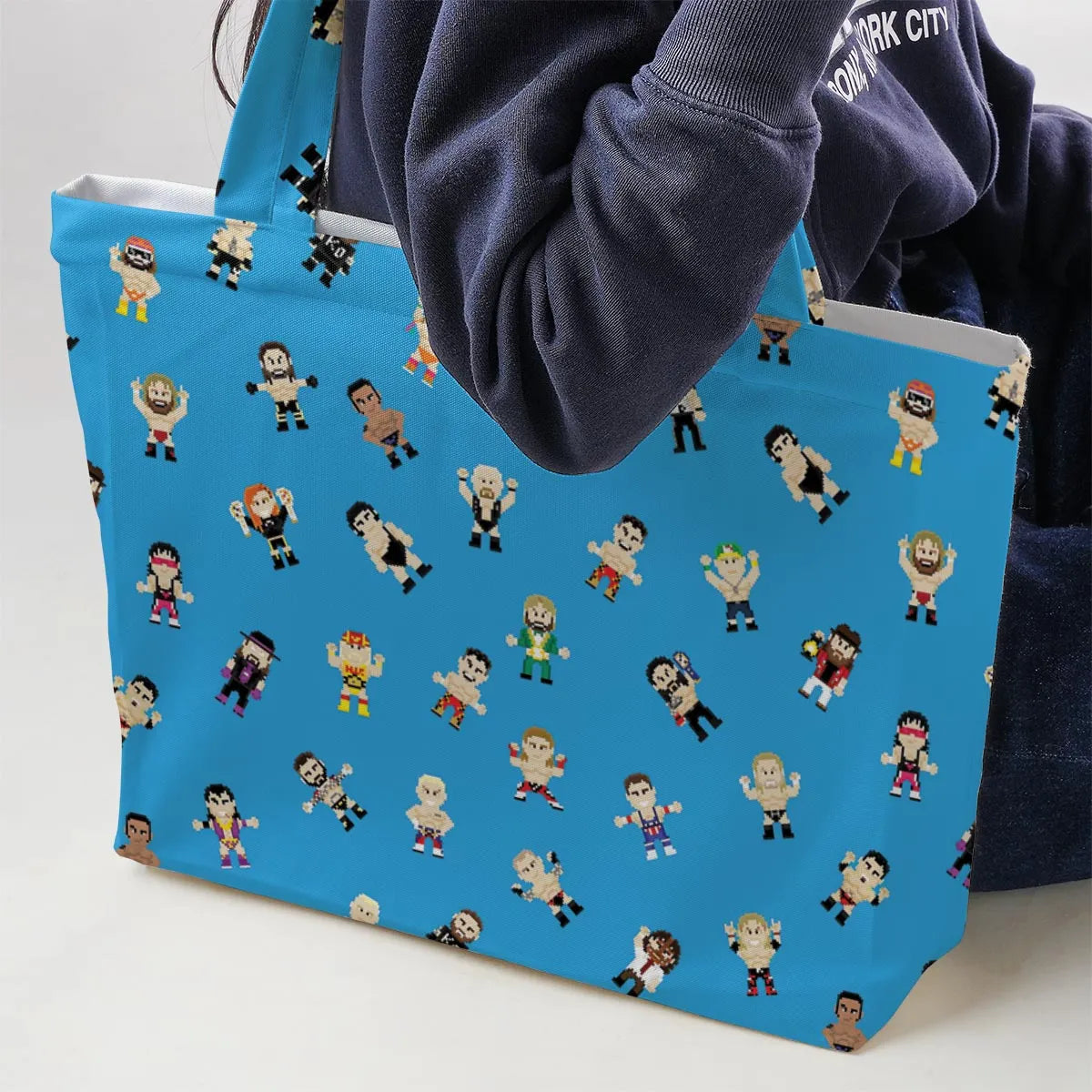 8-Bit Wrestlers Large Tote Bag